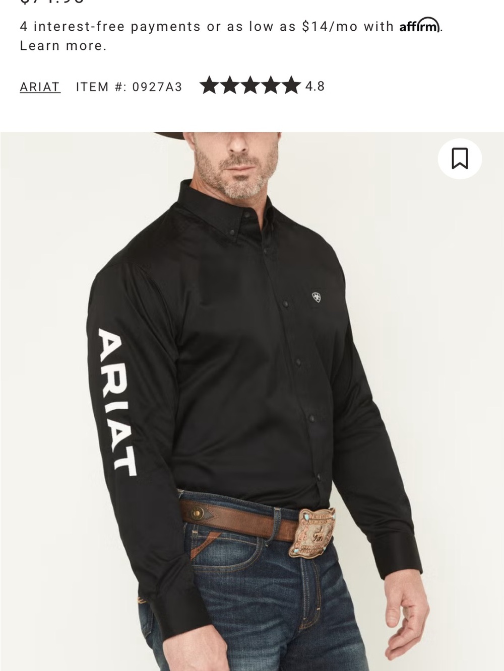 Ariat Black Button-Down Long Sleeve Shirt with Branding M